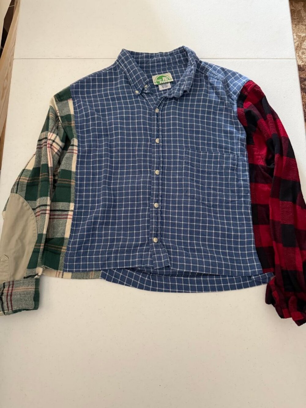 RE PAVED Upcycled Patchwork Flannel Button Down Women's S
